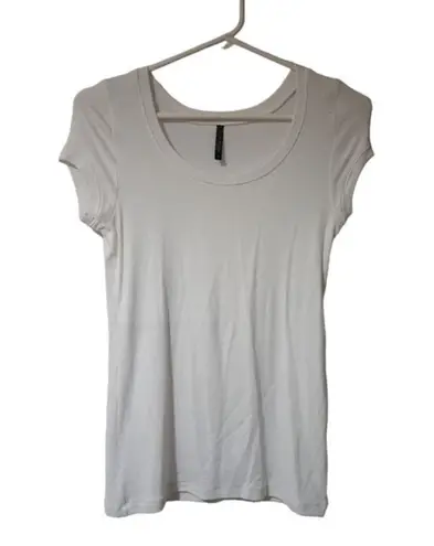 Splash Womens Cap Sleeve Scoop Neck Basic Stretch Tee shirt White Sz L