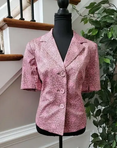 Sigrid Olsen  Women Pink Floral Cotton Half Sleeve 3 Buttons Fitted Blazer