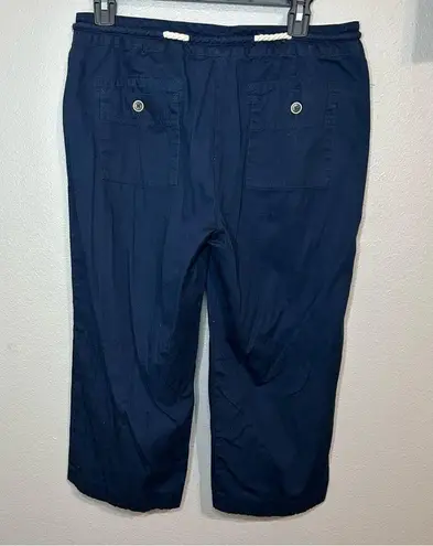 Sandro navy blue cotton cropped capri pants with rope belt women’s size 10
