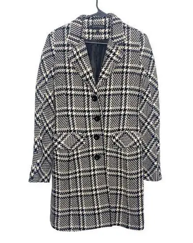 Anne Klein VTG  plaid wool trench coat size 4 black classic