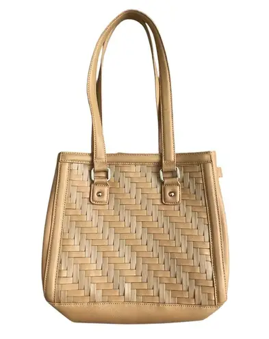 Longaberger Basket Woven Leather Shoulder Bag Stairstep Weave Caramel