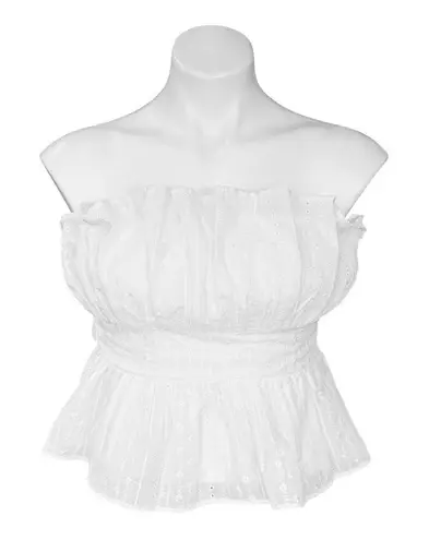 THIRTY THIRTY Eyelet Lace Ruffled Strapless Peplum Crop Top White Size L NEW Size L