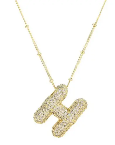 Letter H Initial Zircon Balloon Necklace Gold
