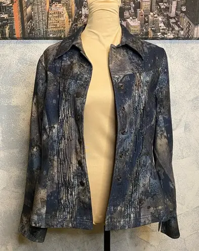 Coldwater Creek Dark Floral Denim Button up Jacket Long Sleeve size 8