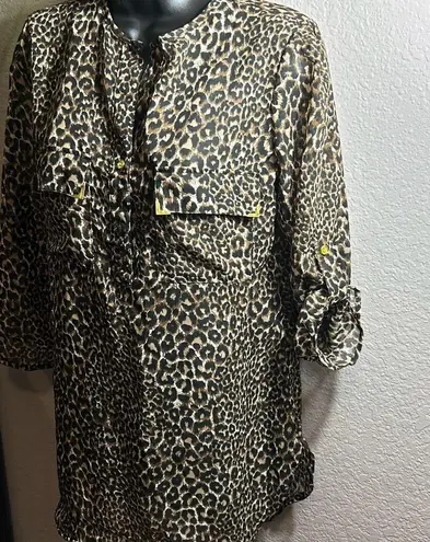 Wishful park #353  sheer animal printed adjustable sleeve top size small