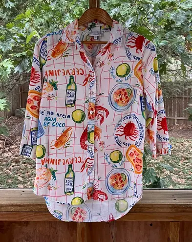 Calypso St. Barth Calypso Saint Barth Women's Coastal Novelty Print Top Linen Blend Size M