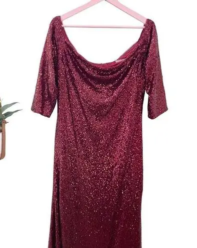 Revelry Off the Shoulder Ember Red Sequin Maxi Dress Gown Size 18