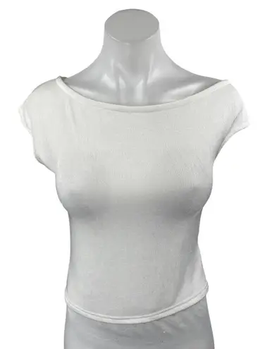 Edikted Women's White Short Sleeve Boat Neck Cropped T Shirt Tee Top Size M