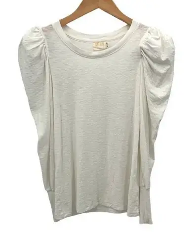 Nation Ltd Womens Puff Sleeves Round-Neck Slub Cotton Long Sleeve Top Off White