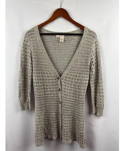 DKNY Jeans Womens Small Gray Crochet Knit Cardigan Sweater 58% Cotton 42% Acryli