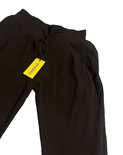 Yoeasy Pants Womens Medium Crepe Linen Drawstring Wide Leg High Waisted NEW