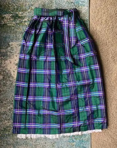 Ellen Tracy Vintage rare 60/70s plaid taffeta wrap long skirt, size medium large