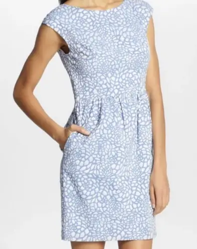 Cynthia Steffe Jasmine Jacquard Blue And White Dress Size 6 Cap Sleeves Retro