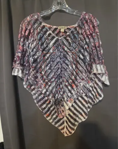 One World Top Medium Bohemian Paisley Sheer Poncho Blouse Festival