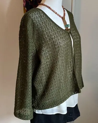 Norton Studios Women’s Open Knit Long Sleeve Olive Green Layering Summer Sweater Size L