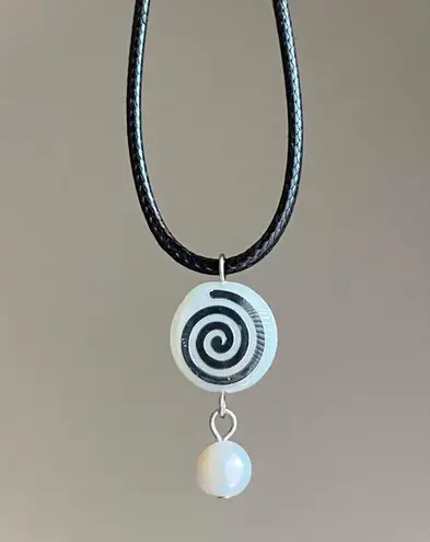 Handmade spiral swirl uzumaki & natural freshwater baroque pearl funky boho grunge style unique necklace🌀🌼