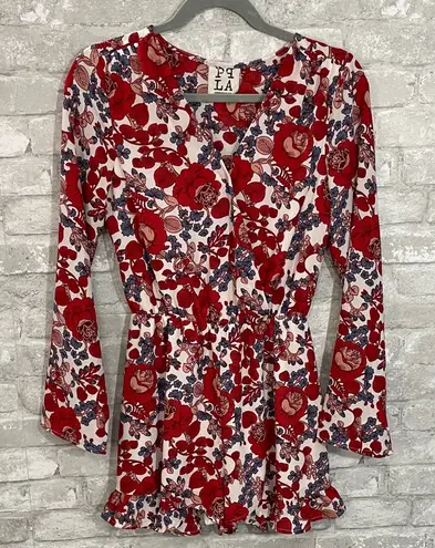 PPLA Red and Blue Floral Patterned Romper