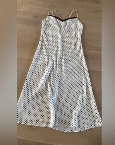 Natori Retro Polka Dot Midi Slip Dress White Black Mesh