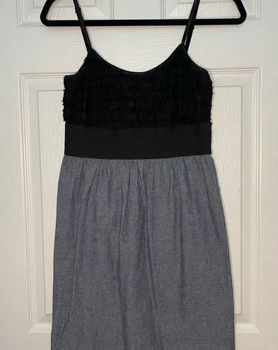 Denim and Black Ruffle Top Spaghetti Strap Dress Size M