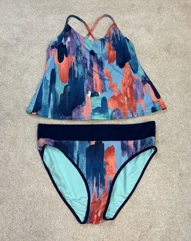 L.L. Bean New Currents Swimwear Tankini Size 14 and Bikini Bottoms Size 16 Blue