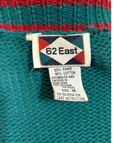 62 East Vintage 80s Teal Retro Knit Sweater Cardigan Multiple Size M