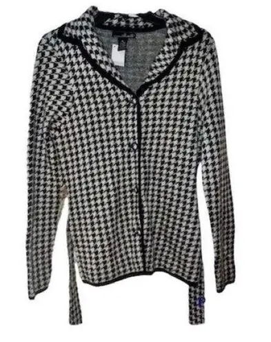 Willi Smith Women's Houndstooth Cardigan Jacket Black & White Size M