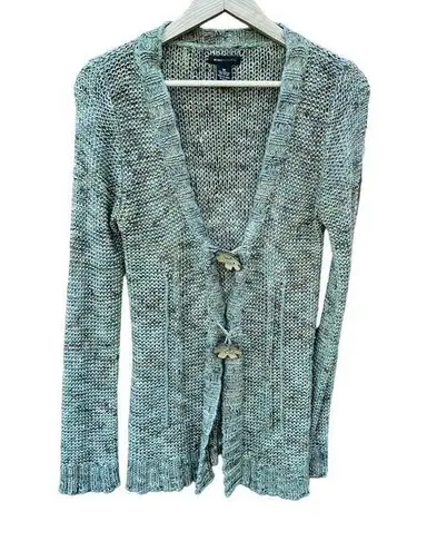 BCBGMAXAZRIA  Colorful Whimsical Cardigan Sweater with Wood Flower Button…