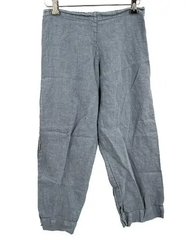 Bryn Walker Linen Pants Blue Pull On Lightweight Cropped Made in USA Extra Small
