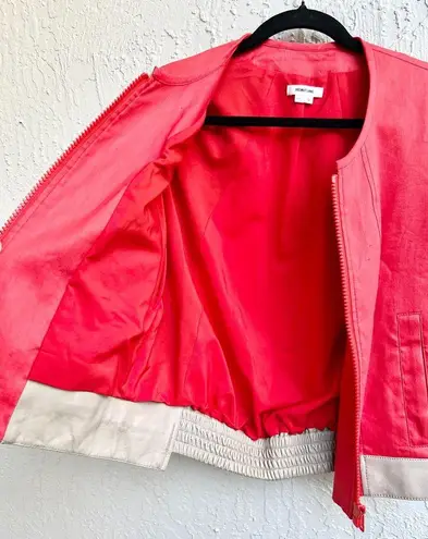 Helmut Lang Lamb Leather 3/4 Sleeve Full Zip Collarless Bomber Jacket Red Small