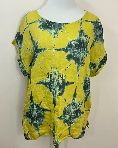 Bella Umbra Tie Dye Linen Top Yellow Blue L Yellow Size L