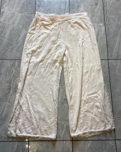 Soft Surroundings Cream Wide Leg Beaded Trim Lounge Pants XL