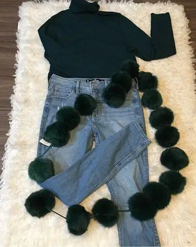 Boutique Hunter Green Shimmer Faux fur Ball Scarf