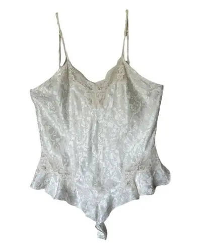 Vintage White Satin Silky Romper Teddie One Piece Pajamas Lingerie Large