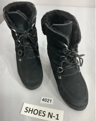 Womans Atwell Ankle Boots 7 Black Lace Up Lined Wedge