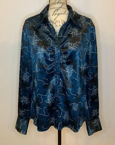 Apt. 9 stretch satin button front dress shirt blouse XL