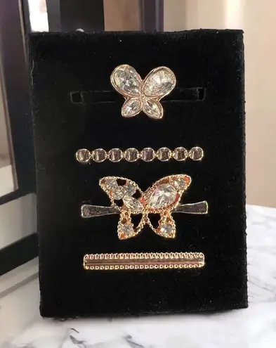 4 Piece Rose Gold Jeweled Butterfly Watch Band Charm Set