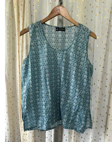 Vishnu Khan Market Women's Semi Sheer Medallion Peacock Like Pattern Tank Top M Blue Size M