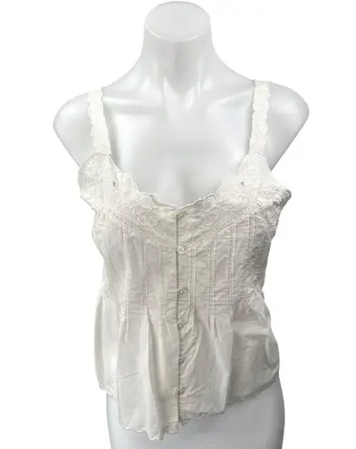 NEW MNG Cream Floral Lace Embroidered Sleeveless Cami Tank Blouse Top Size S White