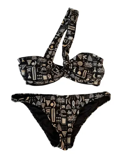 ONIA Black & White Geo Tribal Print One Shoulder Bikini Set Stylish Swimsuit XS