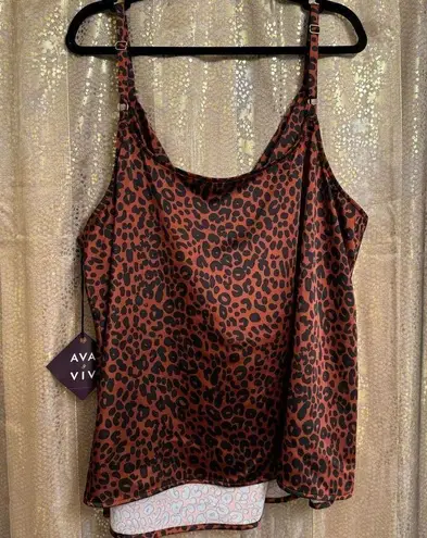 Ava & Viv  Cheetah Copper Brown Black Silky Satin Cowl Neck Top 3X NWT