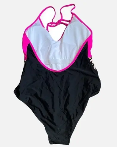 Rose Splicing Leopard Print Color Block One Piece Swimsuit Women’s Size Medium Pink