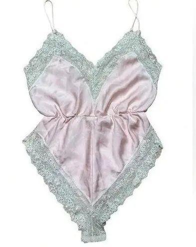 Vintage Ms. Leslee Pink Teddy Bodysuit Romper French Cut Tagged Large Fits Small
