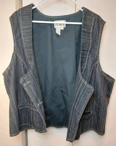 Ami Dark Blue Denim Pinstripe Vest Size 3X Vintage Western Boho Twee Y2K Preppy