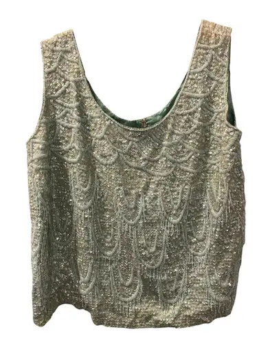 Vintage 60's Alexander's Wool Beaded Fringe Sequins Formal Top Size 40 Embroider Green Size M