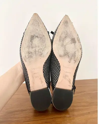 Rochas Rhinestone Embellished Pointed Toe Flat Sandal Black Womens Size 38.5/8.5