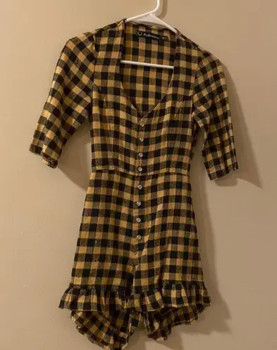 For Love & Lemons  Yellow Buffalo Plaid Wild West Romper