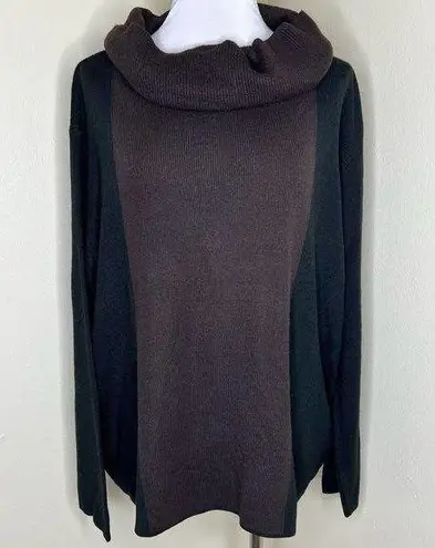 Nina Leonard Lennie for  Sweater 2X Colorblock Black Brown Cowlneck Knit Pullover