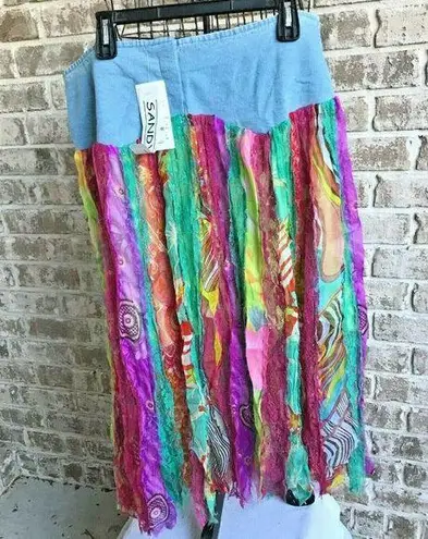 Sandy Brand Skirt XL NWT Artsy Festive Front Button Elastic Stretch ba…