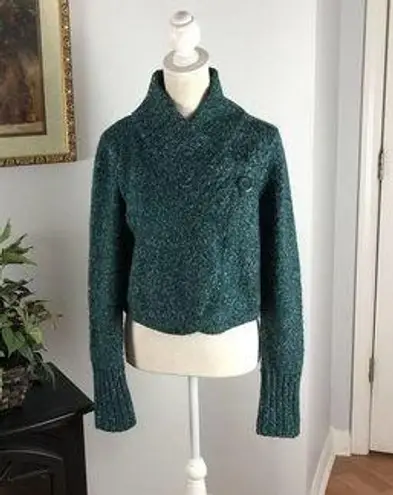 Nine West  Women's Green Long Sleeve Cuffed Knit Cardigan Sweater L One Button