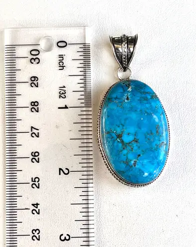Handmade Large Natural Turquoise Gemstone Sterling Silver Pendant#53
